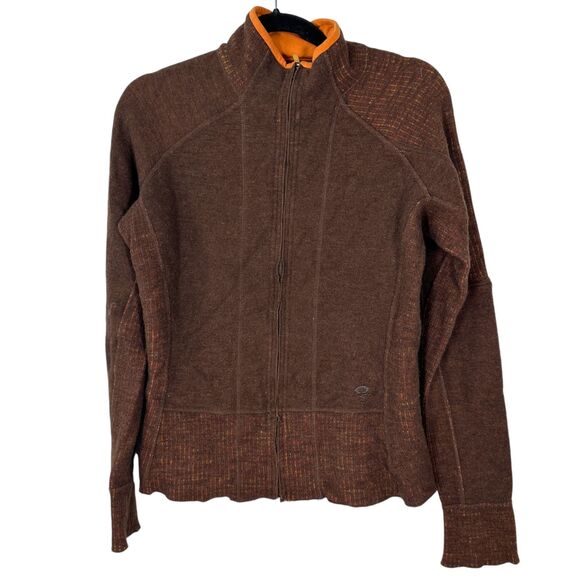 Mountain Hardwear Wool Blend Sweater Brown Full Zip Fleece Lined Women's Medium - Picture 1 of 5